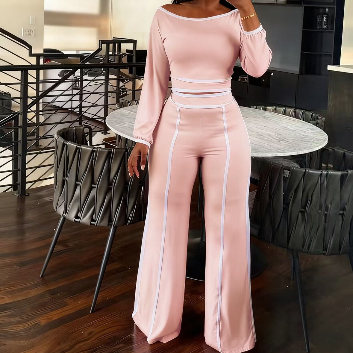 Blush Glow Wide-Leg Two-Piece Set